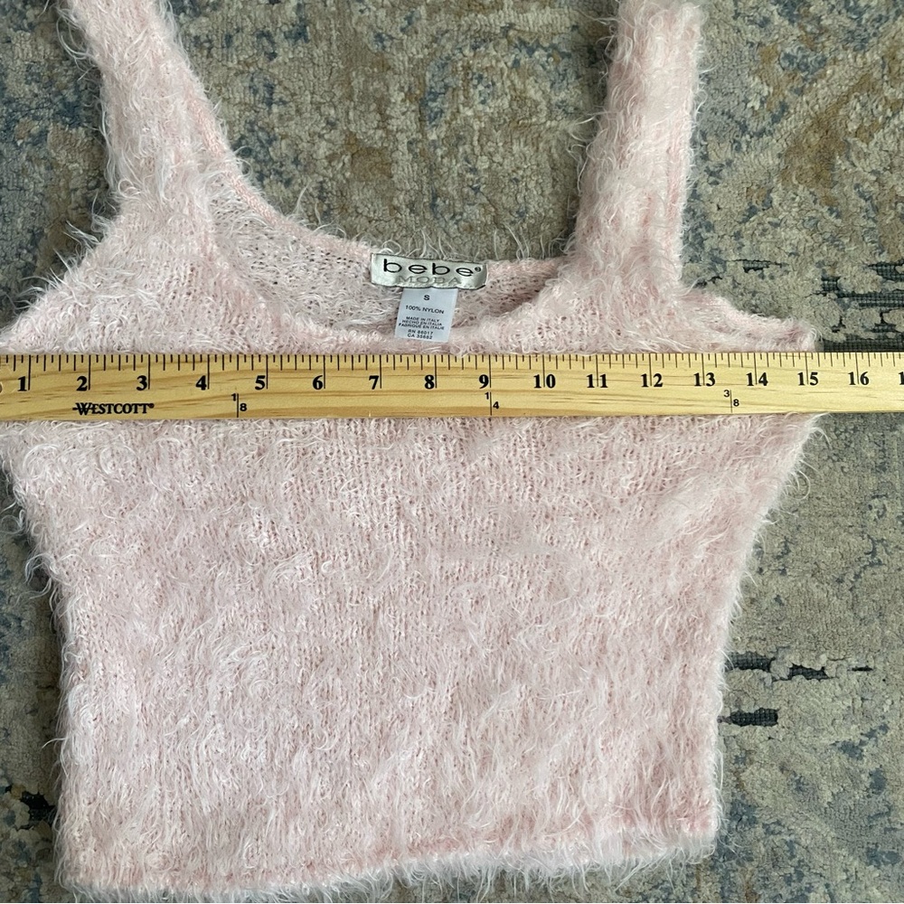 Vintage Bebe Moda Pale Pink Fur Knit Tank Top Size S Made in Italy 100% Nylon - Picture 5 of 7
